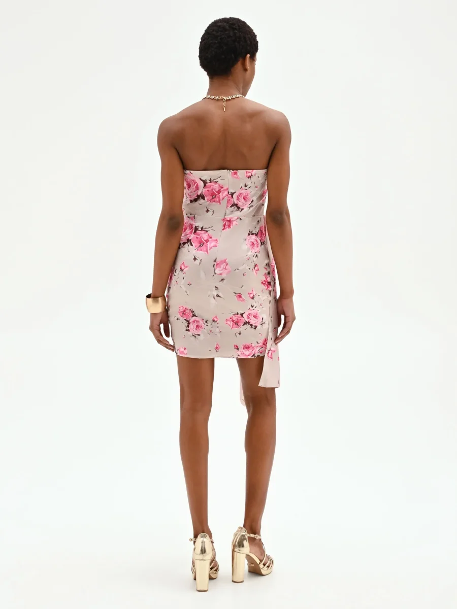 Mini abito rosa con stampa floreale e drappeggio – Image 3