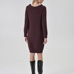 Abito Bordeaux in Maglia con scollo Ribaltato