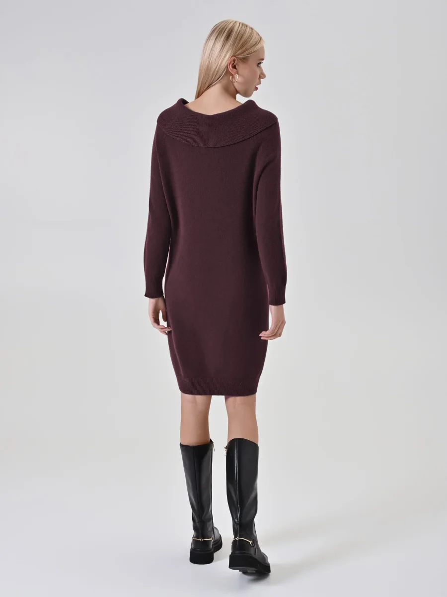 Abito Bordeaux in Maglia con scollo Ribaltato – Image 2