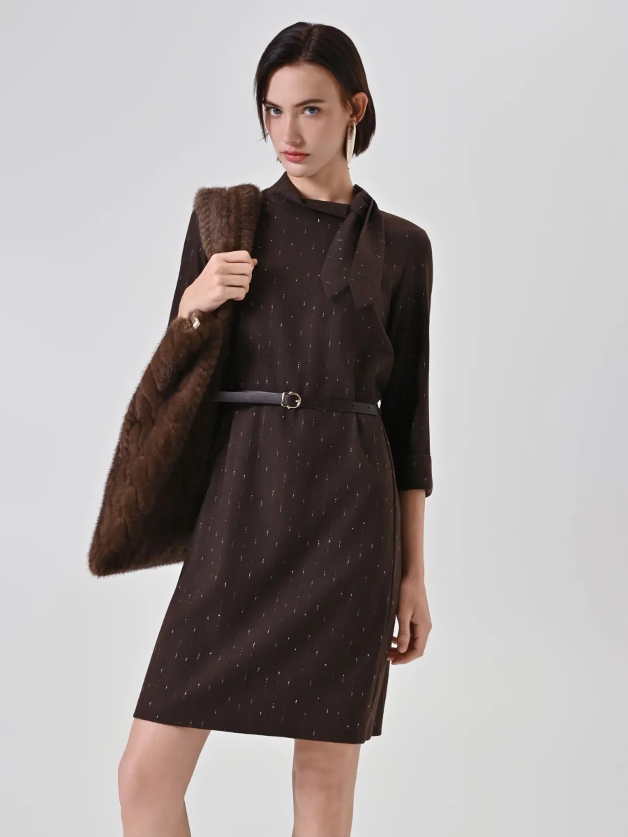 Abito cioccolato gessato con fusciacca – Image 7