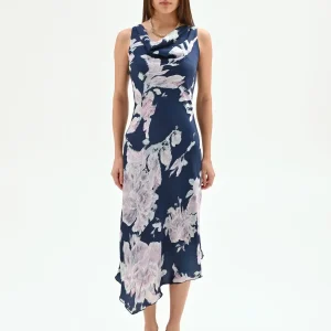 Abito longuette blu brillante con stampa floreale