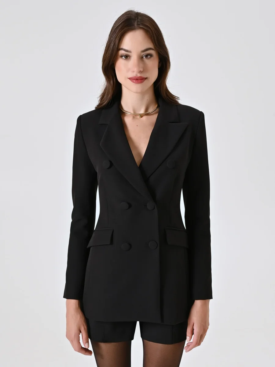 Giacca Nera Doppiopetto con Bottoni Ricoperti – Image 4