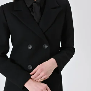 Cappotto misto Lana Nero Doppiopetto con Revers a Lancia