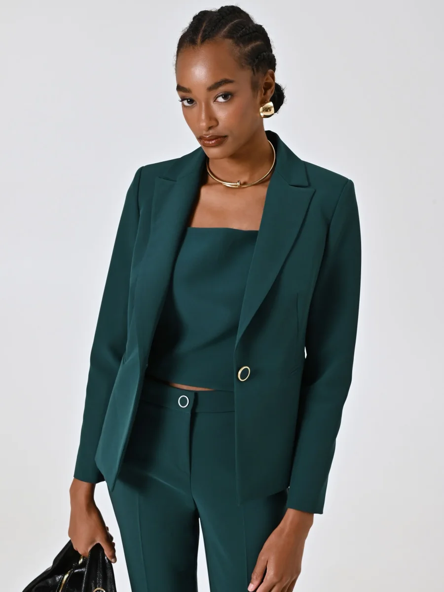 Giacca Monobottone Verde in Tessuto Tecnico – Image 4