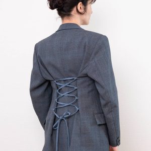Blazer Corset Bleu à carreaux