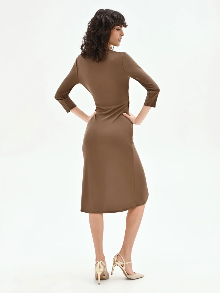 Abito longuette marrone in jersey a costine – Image 5