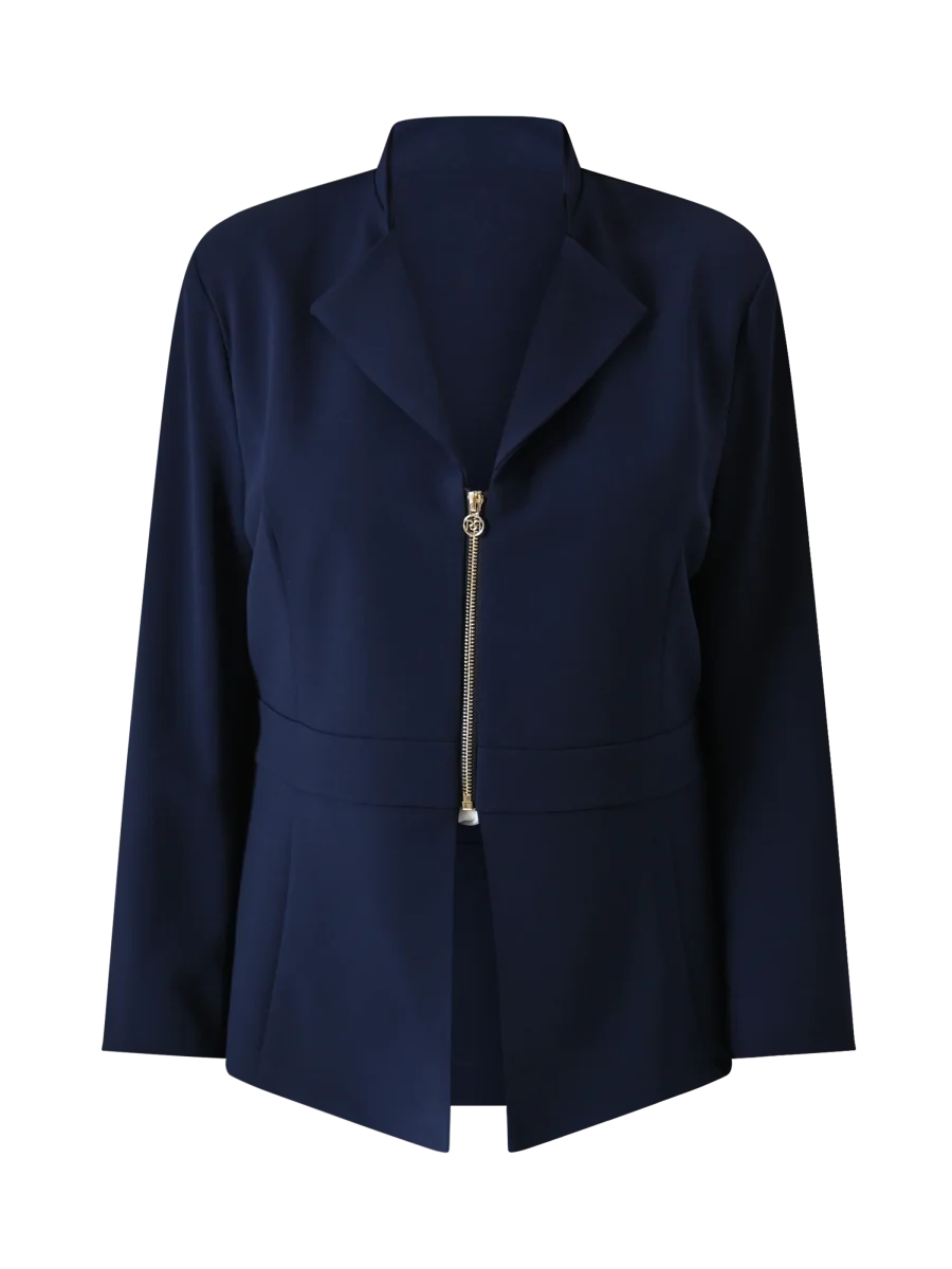 Giacca Curvy Blu con Zip in Scuba mano Crepe – Image 4