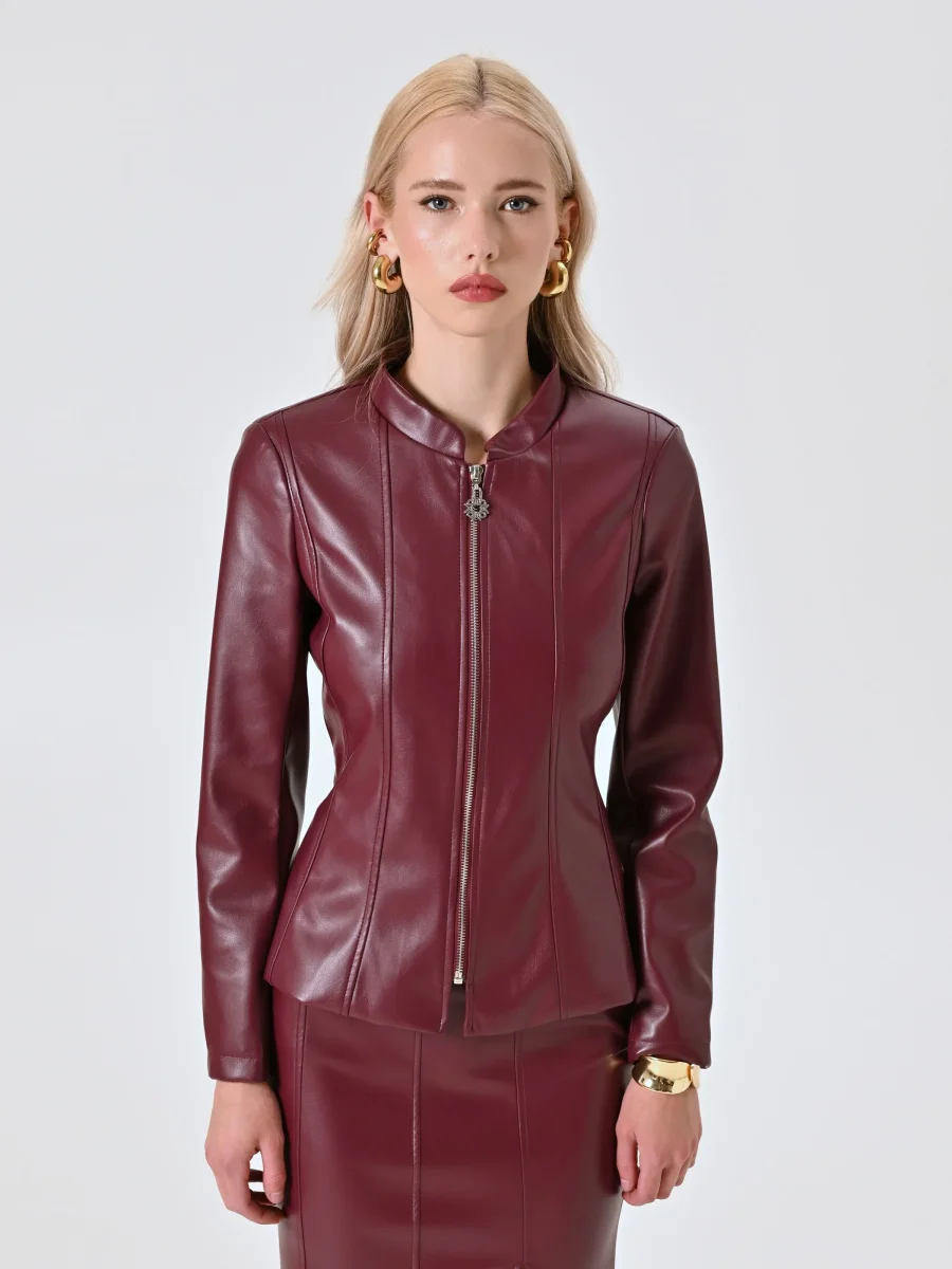 Giacca in Simil Pelle Bordeaux – Image 4