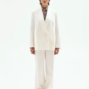 Giacca blazer doppiopetto in misto cotone lyocell bianco