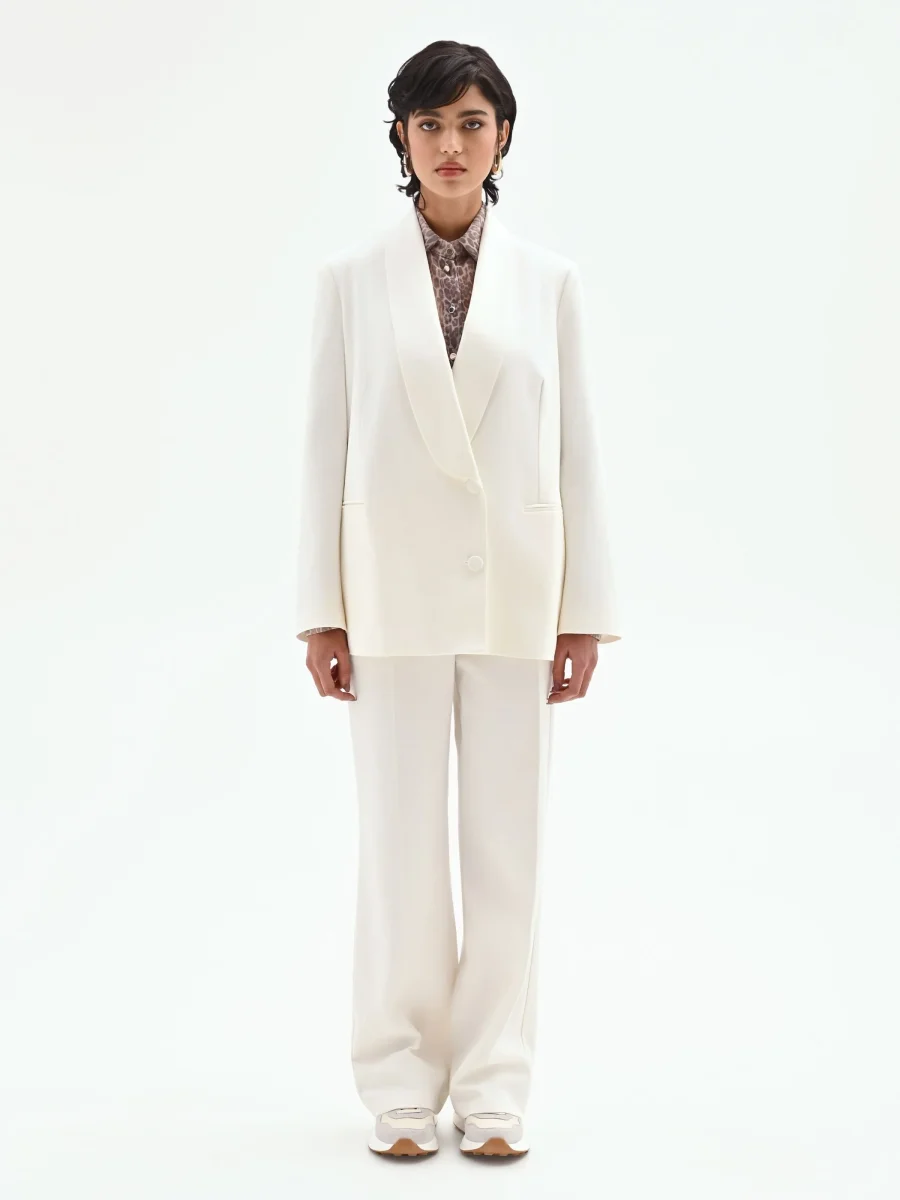 Giacca blazer doppiopetto in misto cotone lyocell bianco