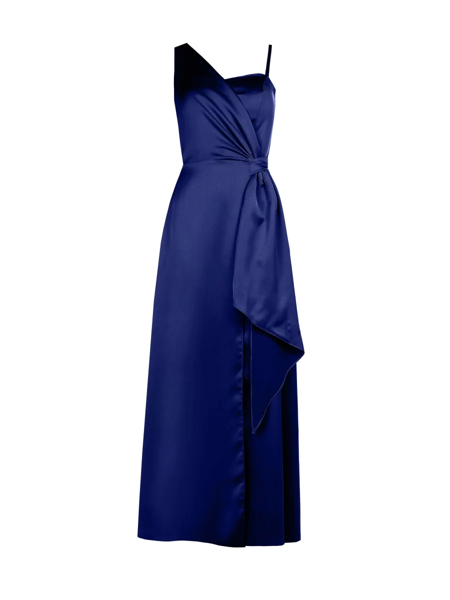 Abito atelier lungo blu indaco con nodo drappeggiato – Image 6