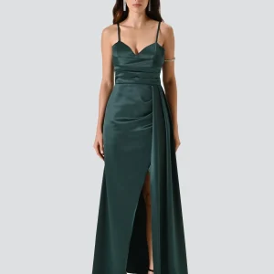 Abito Lungo Verde in Raso