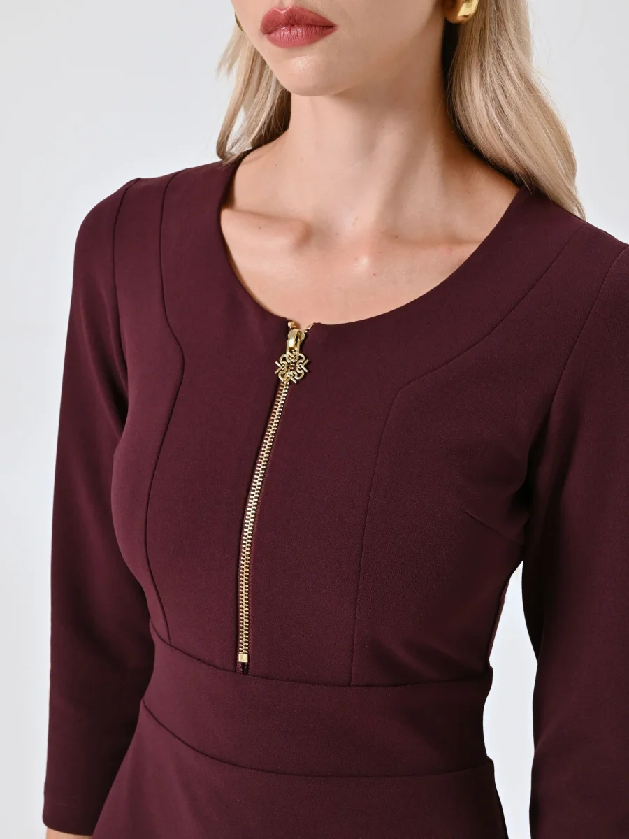 Abito Bordeaux con Zip in Scuba mano Crepe – Image 3