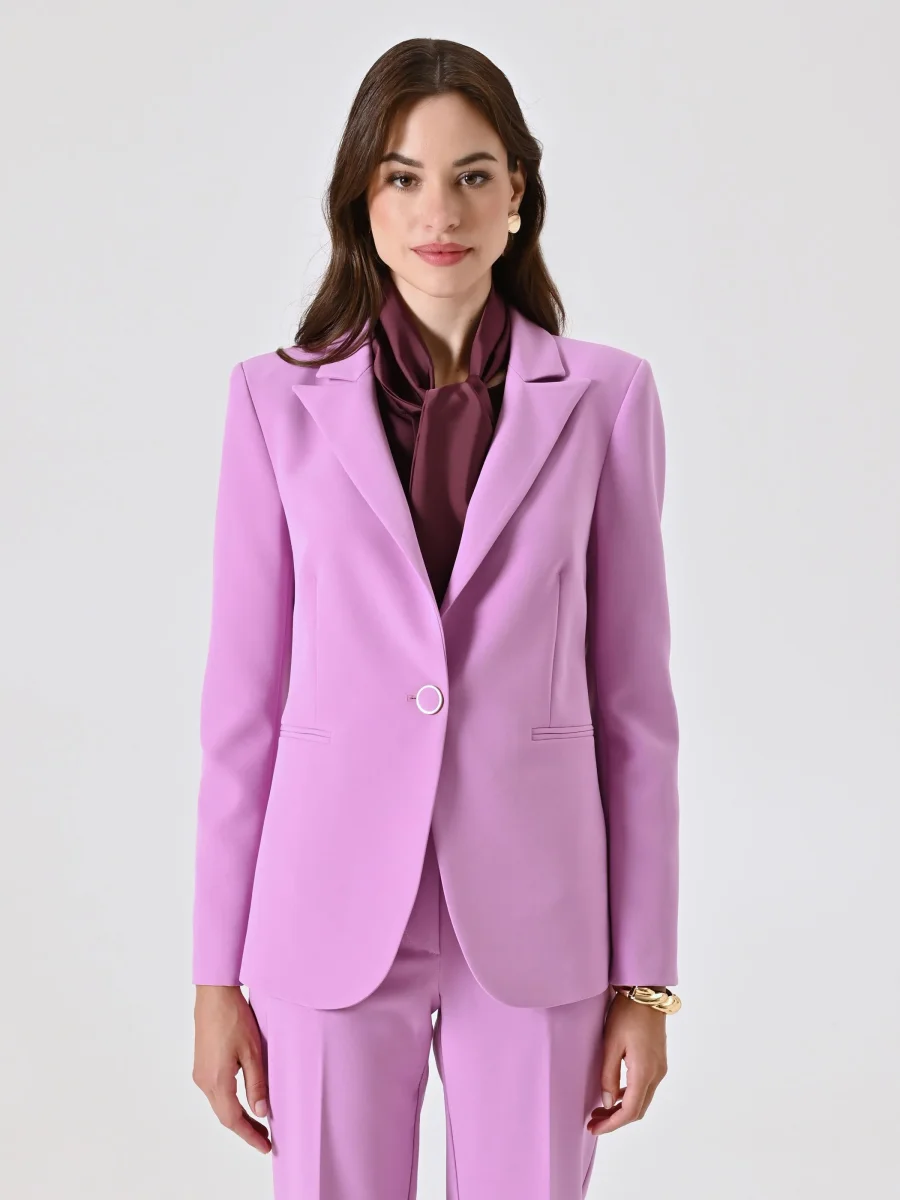 Giacca Monopetto in Tessuto Tecnico Rosa Orchidea
