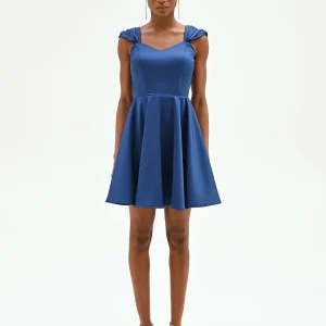 Abito corto blu brillante con scollo a cuore