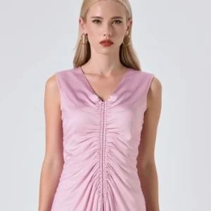 Abito Lungo Rosa Malva con Arriccio