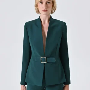 Giacca Verde con Fibbia Geometrica in Tessuto Tecnico