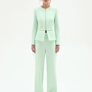 Giacca verde menta con zip e bottoni dorati