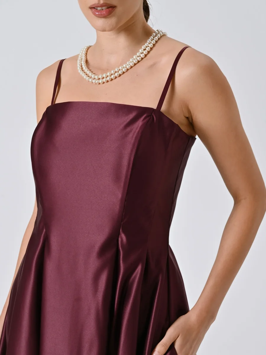 Abito a Ruota con Scollo Dritto Bordeaux – Image 5