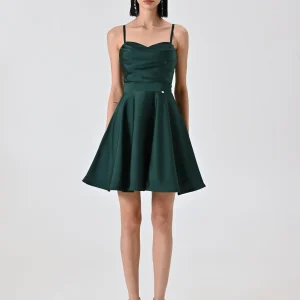 Abito a Ruota Verde con Scollo Drappeggiato