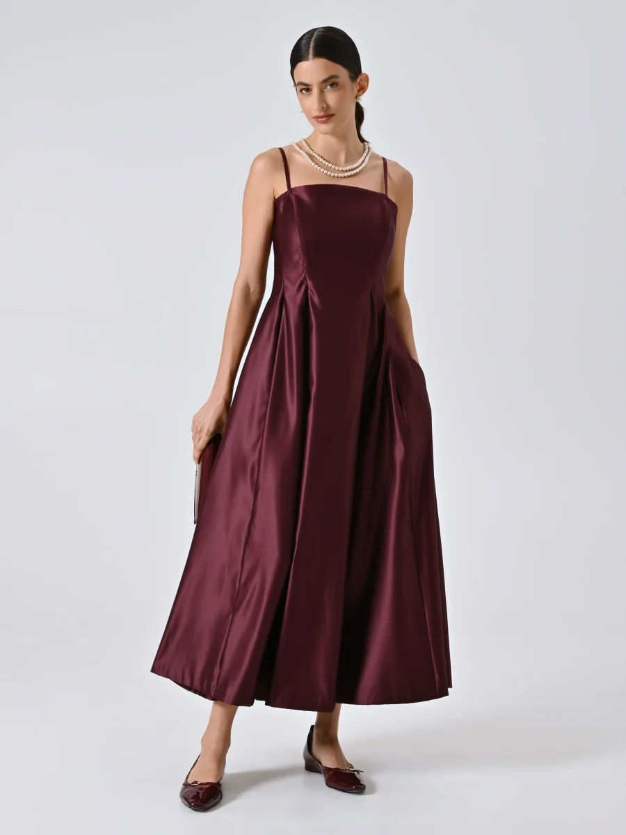 Abito a Ruota con Scollo Dritto Bordeaux – Image 7