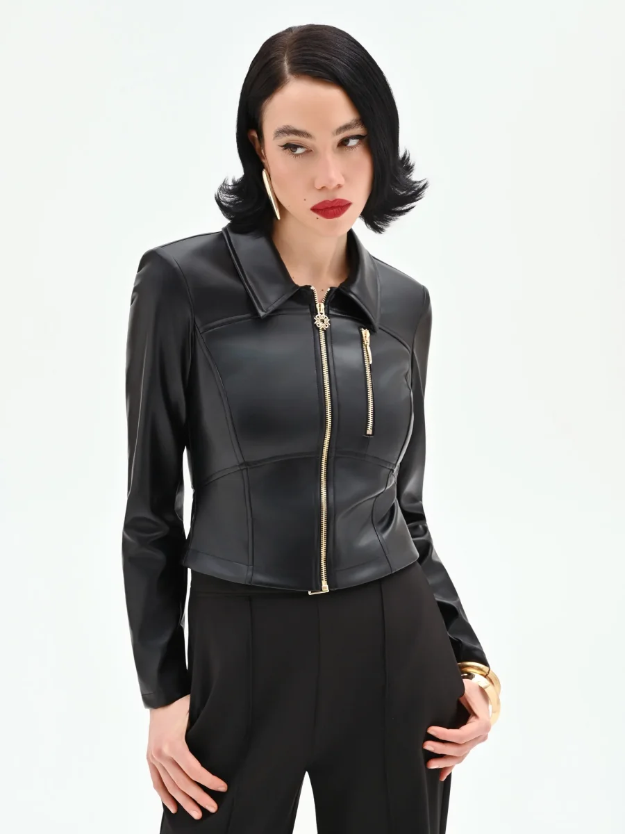Biker nero effetto pelle con dettagli dorati – Image 6
