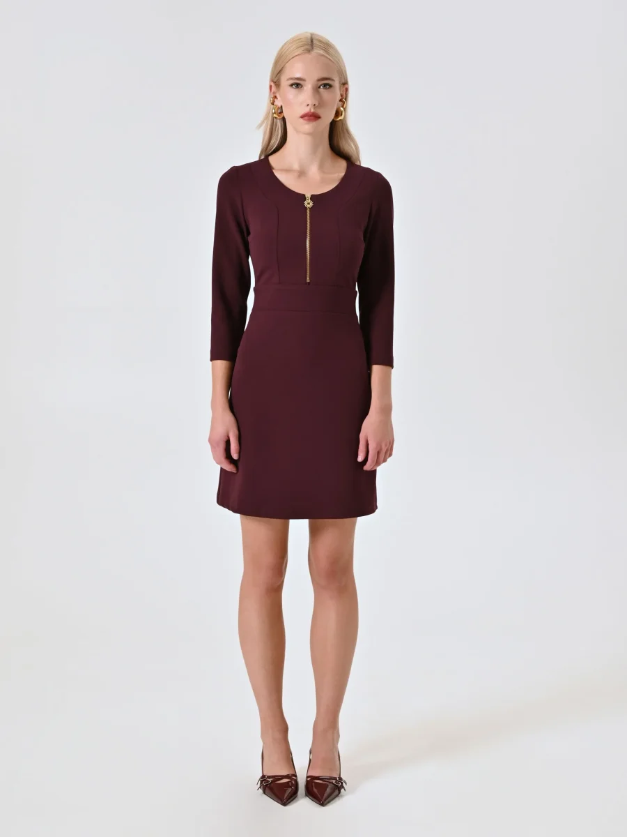 Abito Bordeaux con Zip in Scuba mano Crepe – Image 4