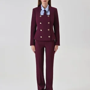 Giacca doppiopetto bordeaux con scollo quadrato