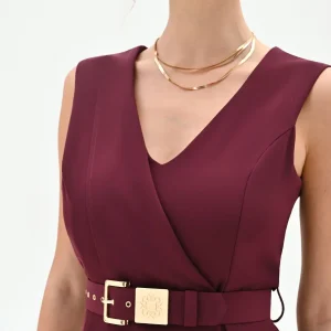 Tuta palazzo bordeaux in cadi con cintura