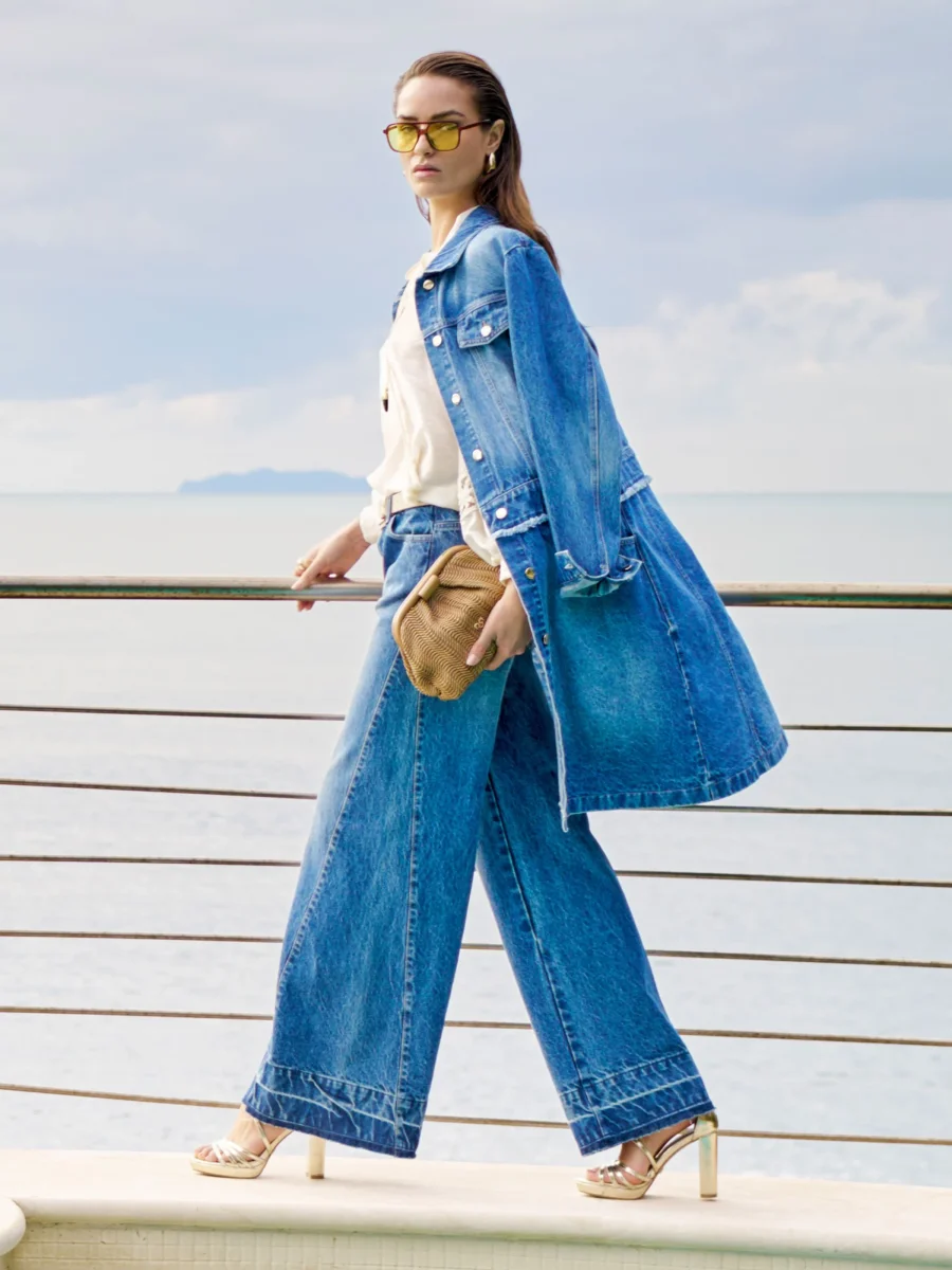Capospalla lungo in denim azzurro – Image 6