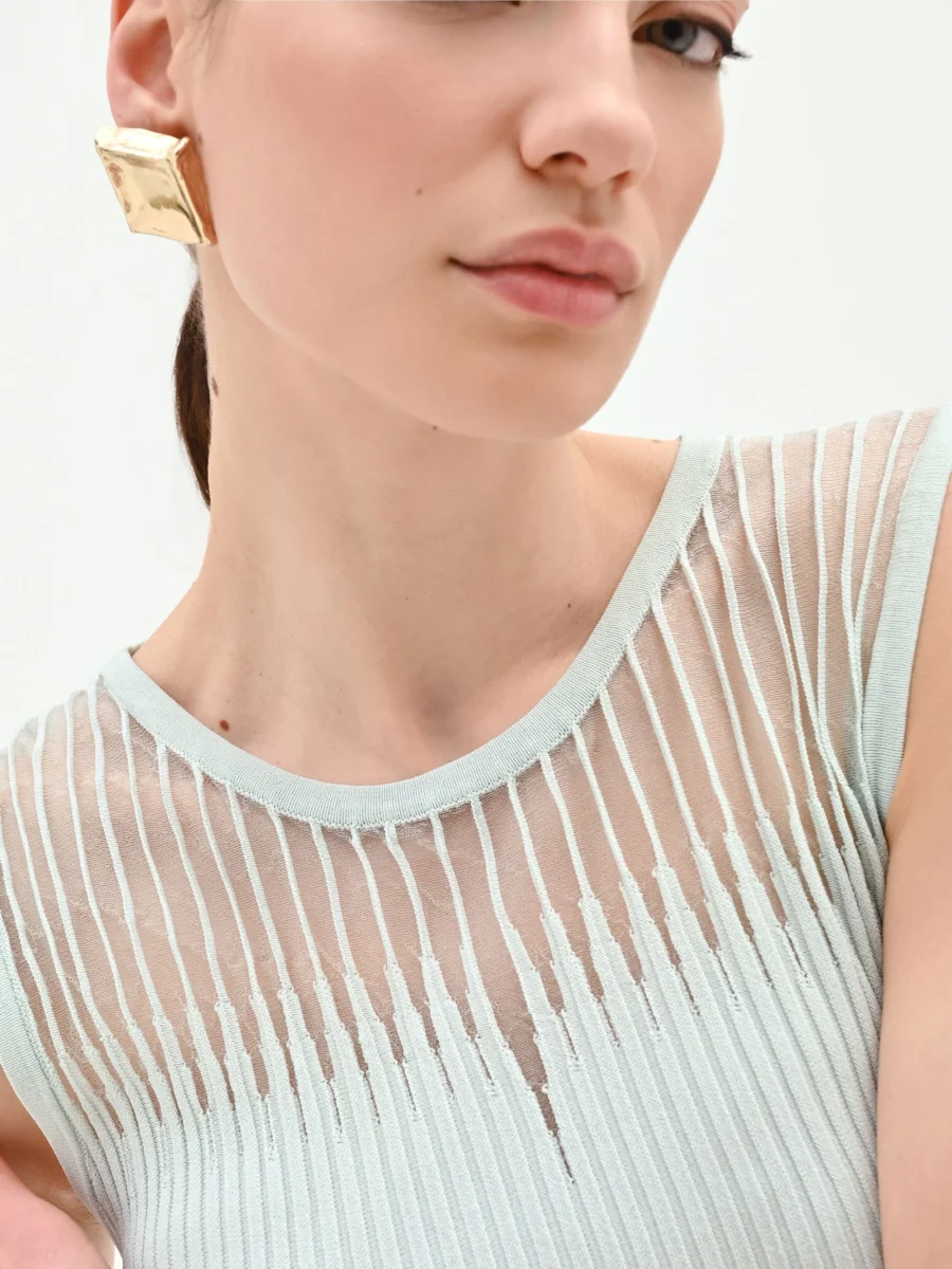 Top verde menta in maglia a costine – Image 5