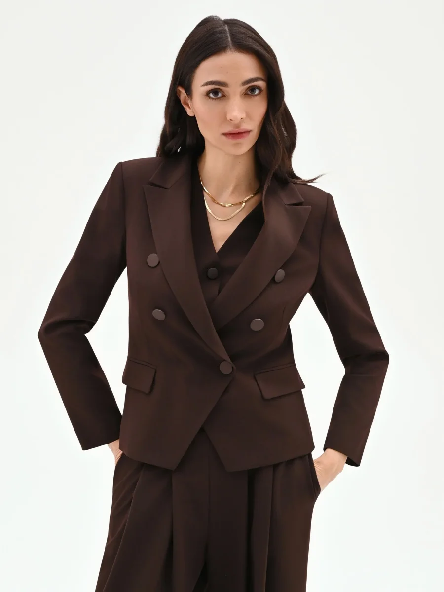 Blazer doppiopetto moro marrone con revers a lancia – Image 2