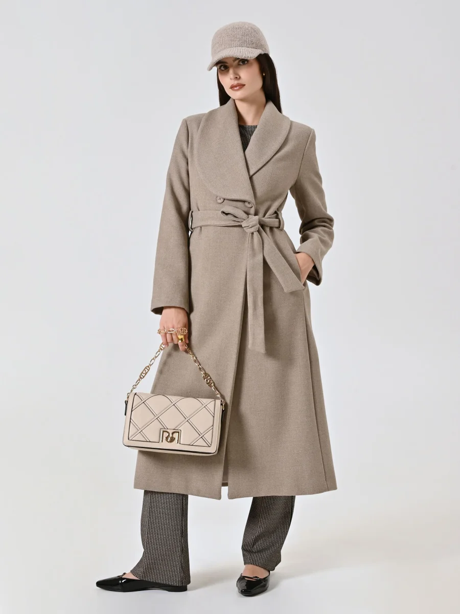 Cappotto Beige Doppiopetto Lungo con Rever Ampio – Image 7