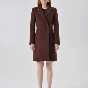 Cappotto Midi Marrone con Revers in Misto Viscosa