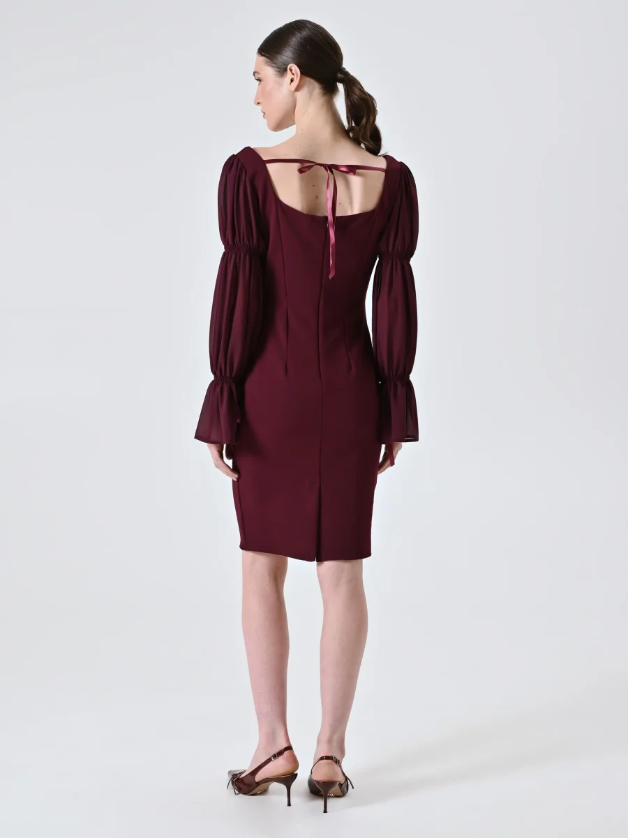 Abito Bordeaux con Maniche a Sbuffo – Image 5