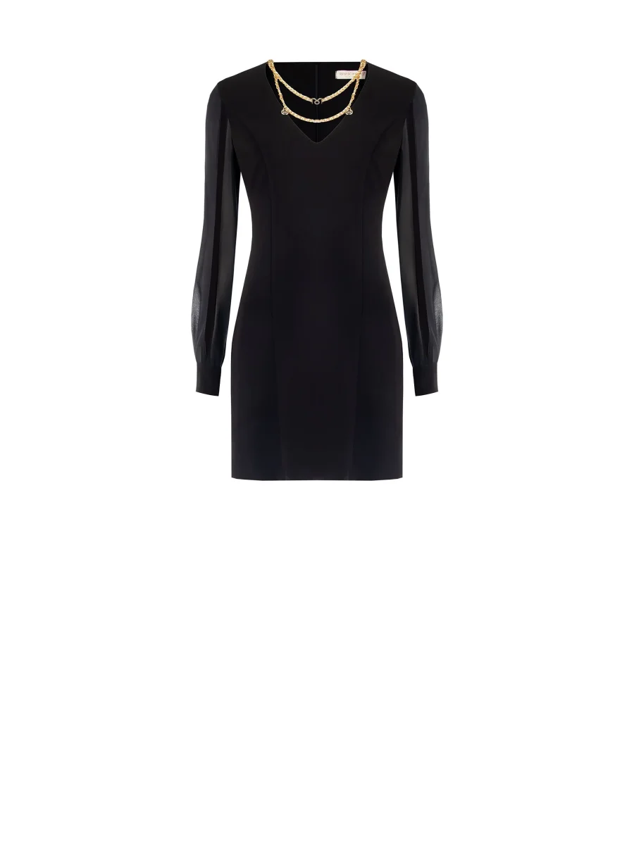 Abito tubino nero con maniche in georgette – Image 6