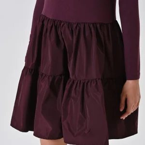 Abito Bordeaux in Maglia con Gonna a Balze
