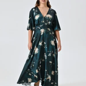 Abito Curvy Lungo Verde stampa Floreale