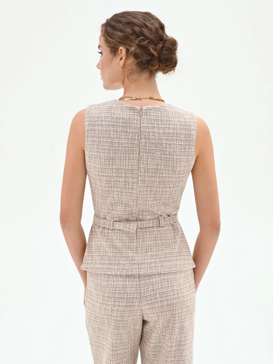 Top in Tweed Beige con Cintura – Image 4