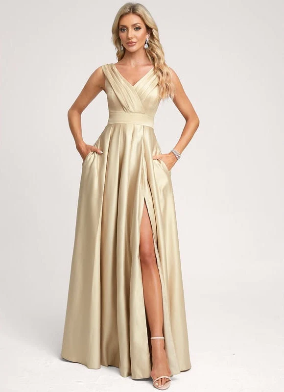 Robe Longue Satin Champagne – Image 6