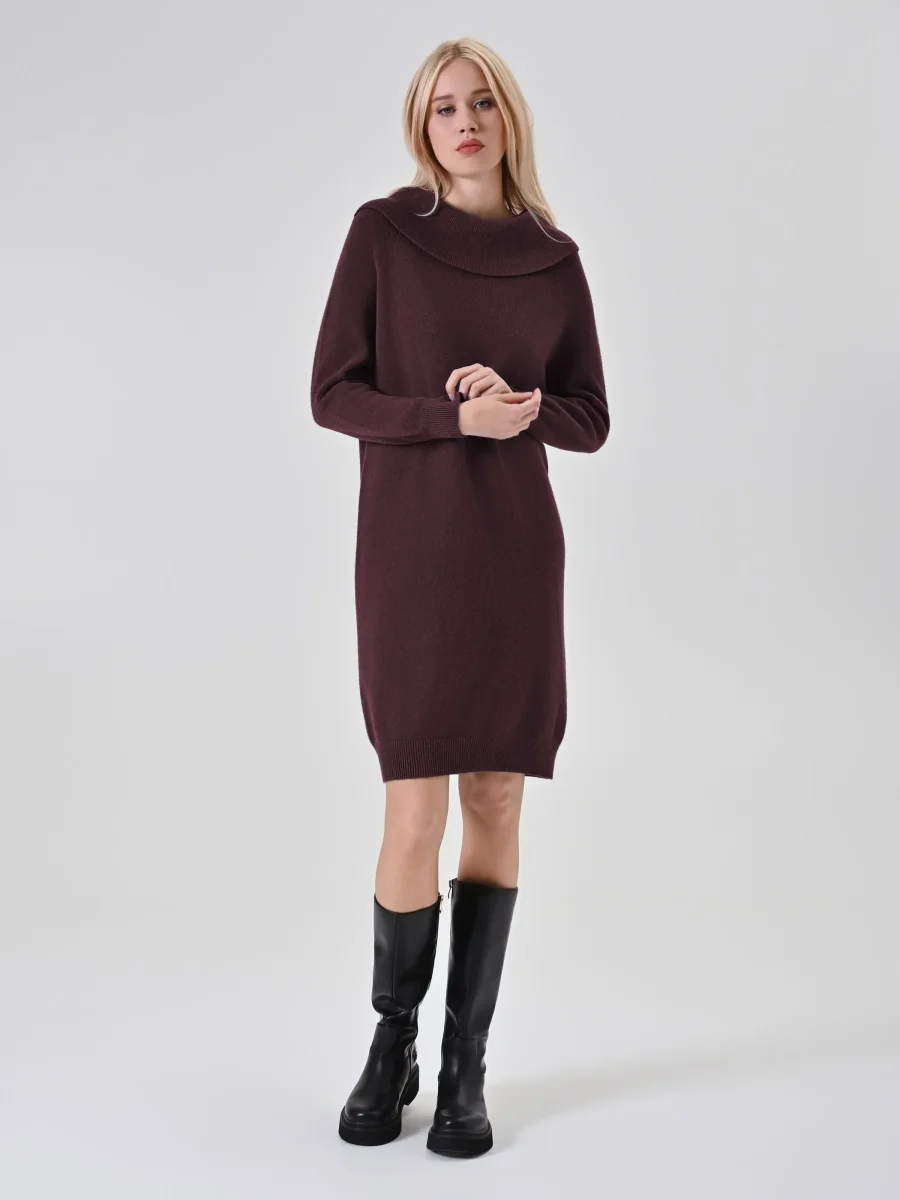 Abito Bordeaux in Maglia con scollo Ribaltato – Image 5