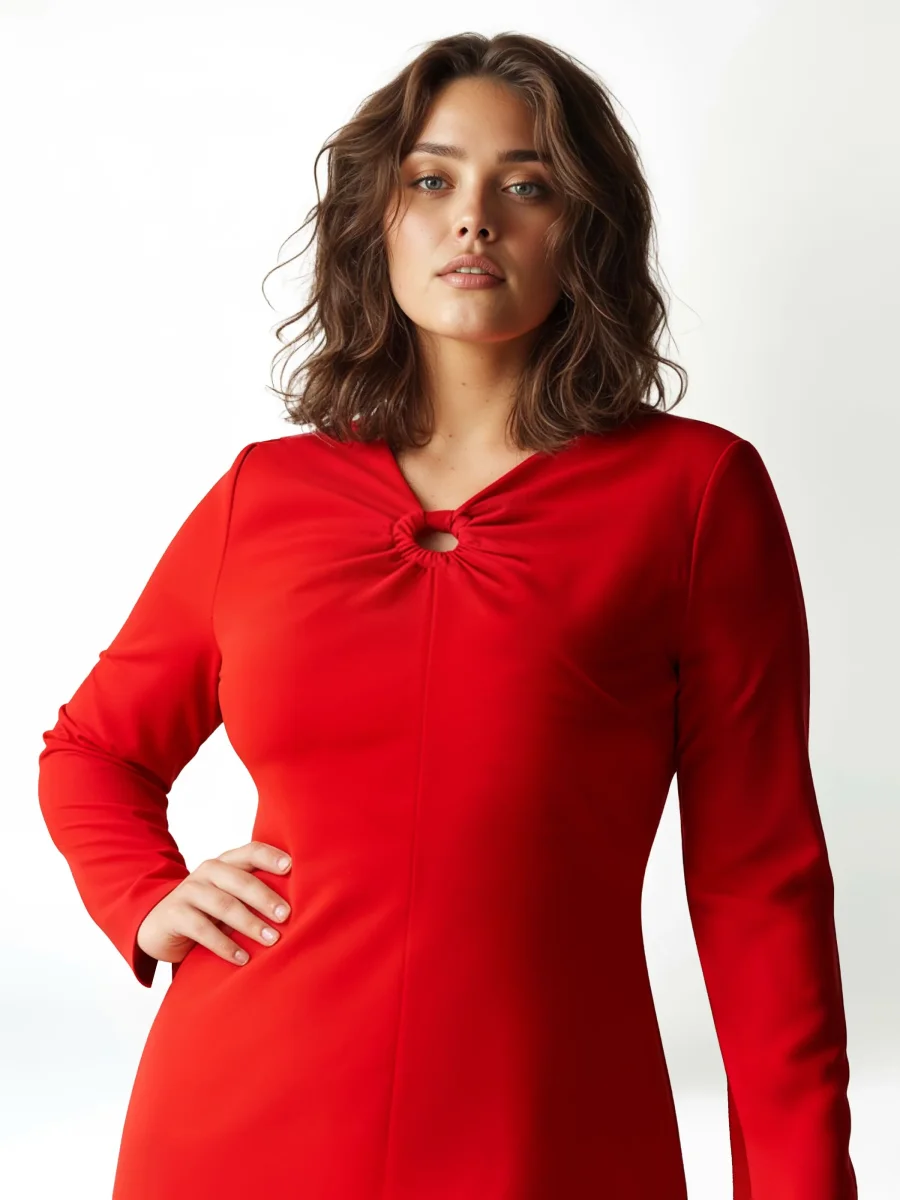 Abito Curvy rosso con dettaglio ad anello – Image 6