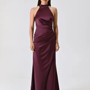 Abito Lungo Bordeaux con Scollo all'Americana