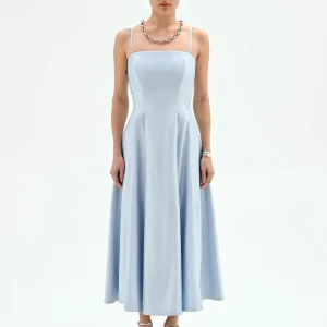 Abito svasato in raso strutturato azzurro