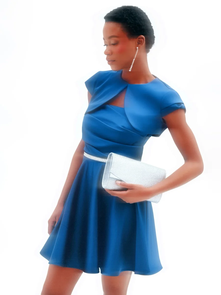 Coprispalla blu brillante in raso – Image 7