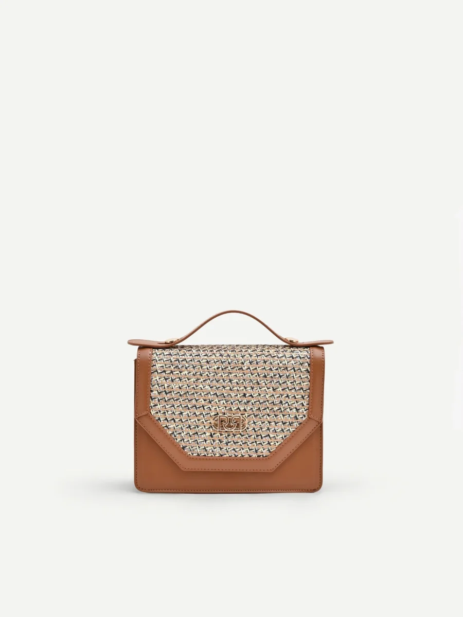 Borsa pochette cuoio con intarsio effetto raffia – Image 6