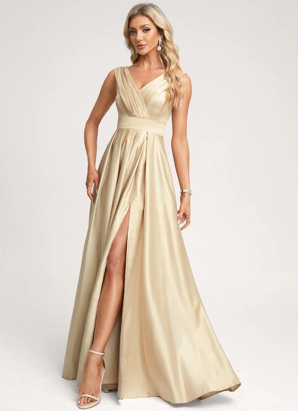 Robe Longue Satin Champagne – Image 4