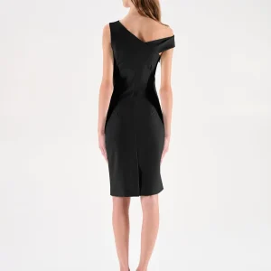 Abito a tubino nero in punto milano con drappeggio