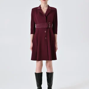 Abito Giacca Bordeaux con Inserto in Raso