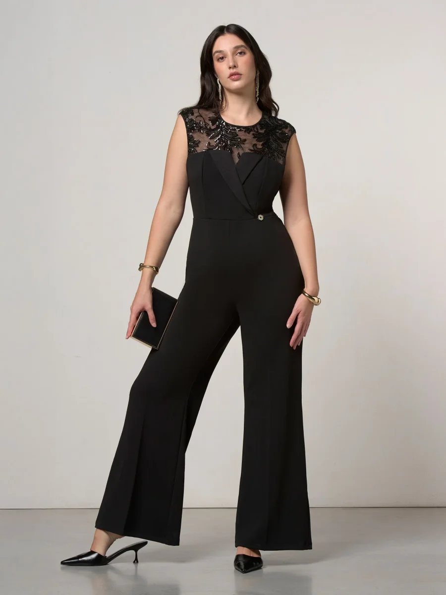 Tuta Curvy nera con corpino in pizzo – Image 7